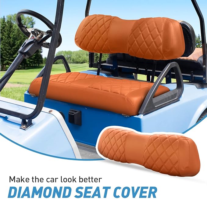 NOKINS Golf Cart Club Car DS 2000.5-Up Diamond Seat Covers Kit, Fits Club Car DS OEM Standard Front Seat Cushion, Golf Cart Vinyl Seat Cover, No Nails Required (All Brown)