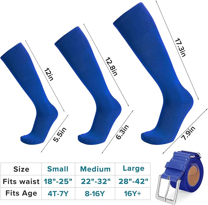 Baseball Socks and Belt Combo for Youth Adult - Softball Socks and Belt for Boys and Girls