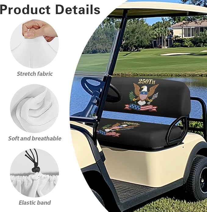 Yewatlles Two Piece Golf Cart Seat Towel Cover with Holes Outdoor Sports Club Car Seat Blanket Protector Portable Car Accessories 250th Retro American Flag Graphic