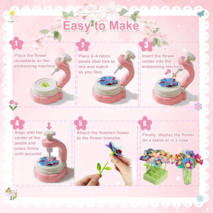 Xuoent Fabric Flower Bouquets Toys, Kids Craft Kits Ages 4-12, DIY Flower - Image 6