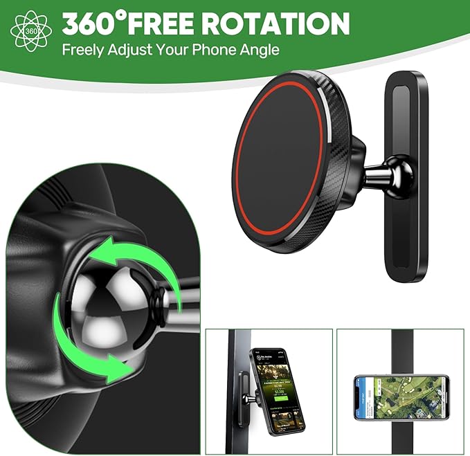 Magnetic Golf Cart Phone Holder, Strong N52 Magnets, Compatible with MagSafe iPhone 12-17, Fits EZGO/Club Car/Yamaha, Golf Gifts for Men Women, Stocking Stuffers Gift, Golf Cart Accessories Essentials