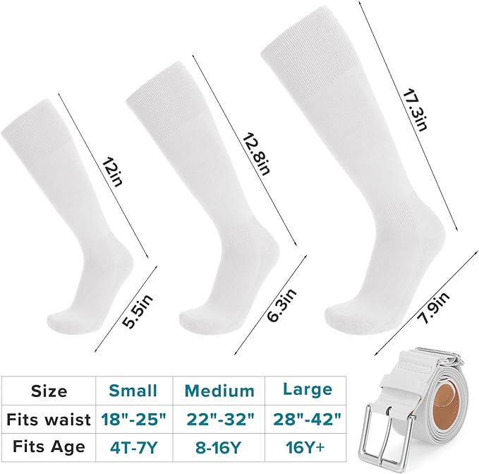 Baseball Socks and Belt Combo for Youth Adult - Softball Sock and Belt for Boys and Girls (2 Pairs of Socks & 1 Belt)
