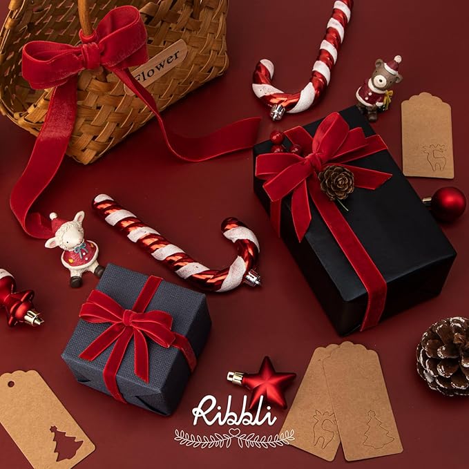 Ribbli Polyester Red Velvet Ribbon, 1 Inch, 10-Yard Spool, Use - Image 2