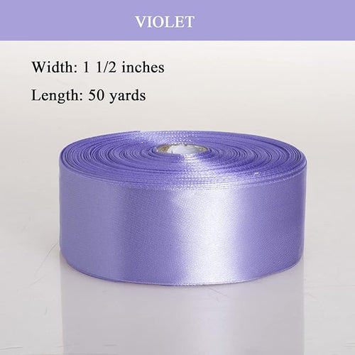 1 1/2 Inch Violet Solid Satin Ribbon, 50 Yards Craft Fabric Ribbon - Image 2