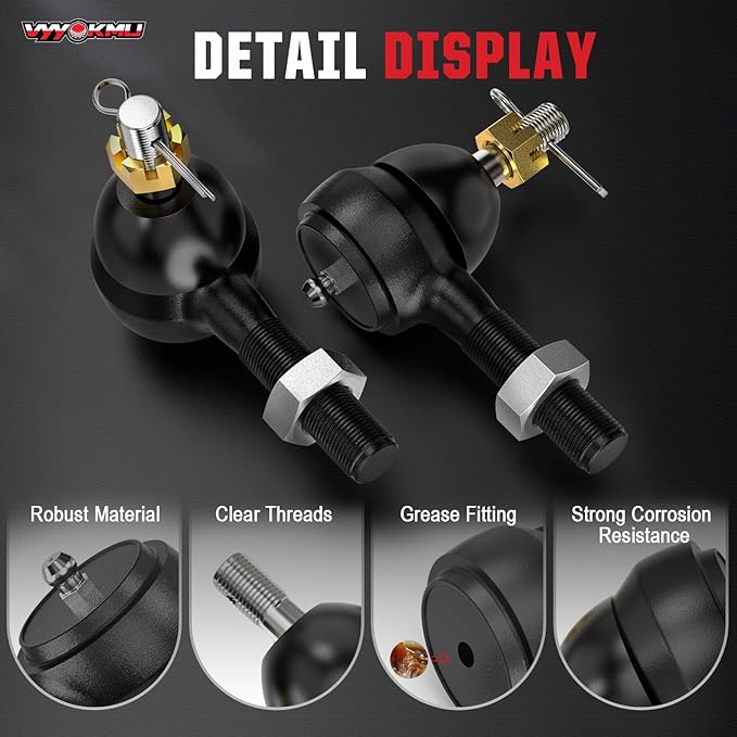 Ball Joint Kit, 3PCS Golf Cart Tie Rod Ends with Grease Fitting fit for Club Car DS 1976-2008 Gas & Electric, 2*Left-Hand OEM# 7540, 1*Right-Hand OEM# 7539, Tie Rod End for Golf Cart Club Car
