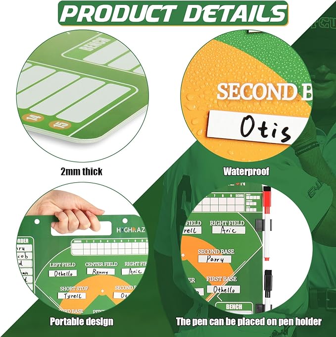 Magnetic Baseball Coach Clipboard, Dry Erase Coach Lineup Board, Premium Tactical Baseball Coaching Board with 40 Lineup Cards and Marker, Dugout Display Softball Coaching Accessories