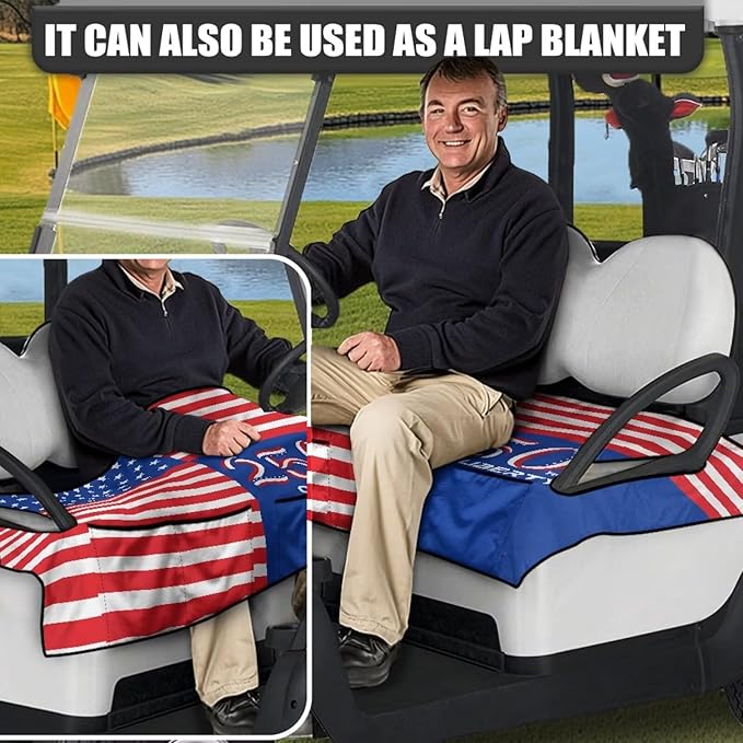Golf Cart Seat Covers, Universal Golf Cart Seat Towel Blanket with 4 Front Pockets & Nonskid Bottom Fits for Club Car 2 Person Seats Golf Carts