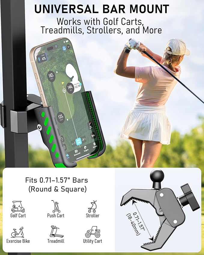 Golf Cart Phone Holder Mount, Golf Cart Accessories Essential Gift for Golfers Men Women, Fits EZGO Club Car Yamaha, Phone Caddy for iPhone Galaxy Pixel, 2026 Stocking Stuffers Gift for Men