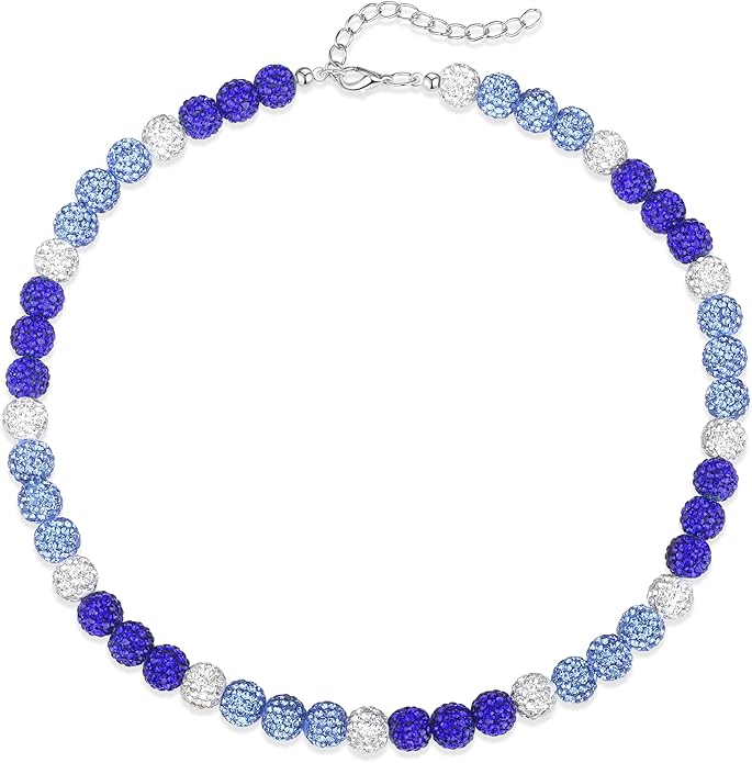 QINJIEJIE Baseball Necklace for Men Glitter Bling Rhinestone Beaded Collection Necklace for Women 16/18in Inspired Sports Jewelry Baseball Chain Cool Gifts for Baseball Players Team Lovers