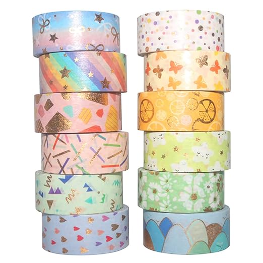 Candy Color Washi Tape Set 12 Rolls Bronzing Decorative Holiday Arts and Craft by Esweny