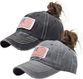 Distressed Ponytail Hat for Women American-Flag Pony Tail Caps High Bun