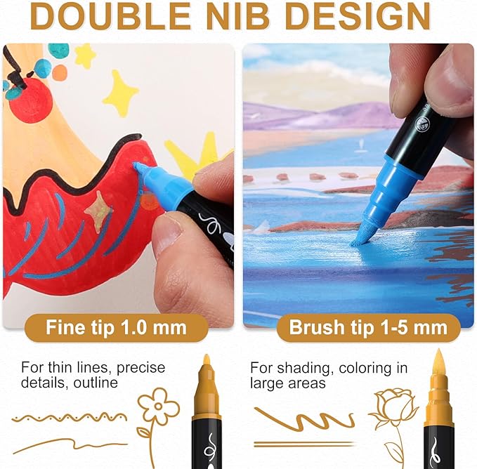 TOSAHRE Acrylic Paint Pens Markers 100 Colors Waterproof Dual Tip Acrylic - Image 3