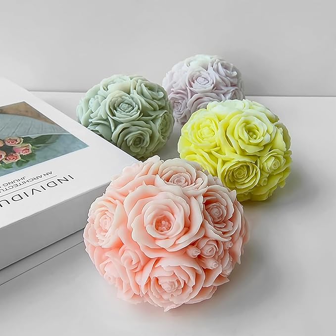 JDH 2 PCS Rose Ball Round Candle Mold 3D Rose Flowers Silicone Mold Flower - Image 9