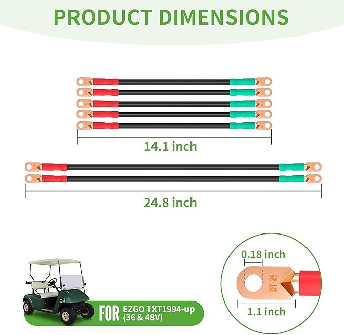 10L0L Golf Cart Battery Cables Fits for EZGO TXT 1994-UP 36 & 48 Volt with 4 Gauge 7 PCS AC/DC Wire 3 AWG Golf Cart Heavy Duty Battery Cables