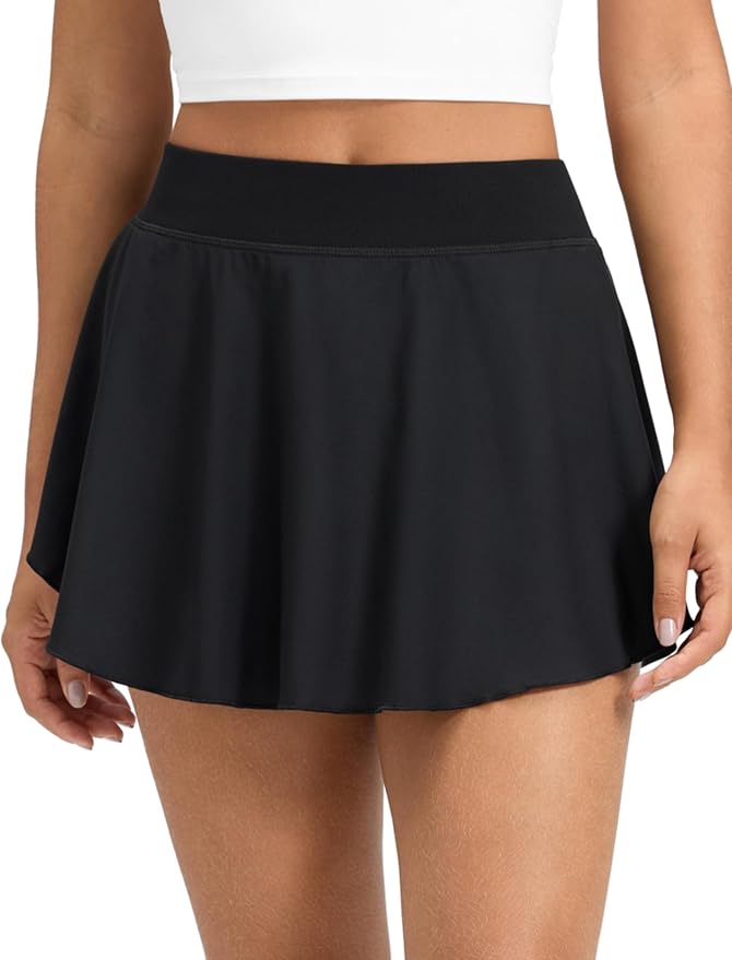 CRZ YOGA Lightweight Drapey Side Slit Tennis Skirts for Women - High Waisted Mini Flowy Lined Golf Skort with Pockets