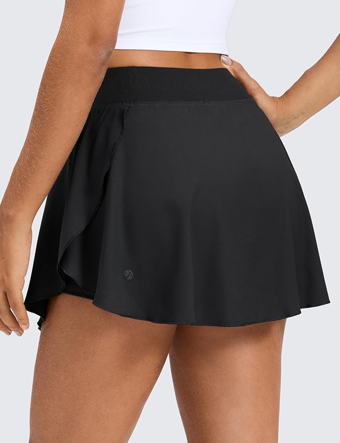 CRZ YOGA Lightweight Drapey Side Slit Tennis Skirts for Women - High Waisted Mini Flowy Lined Golf Skort with Pockets