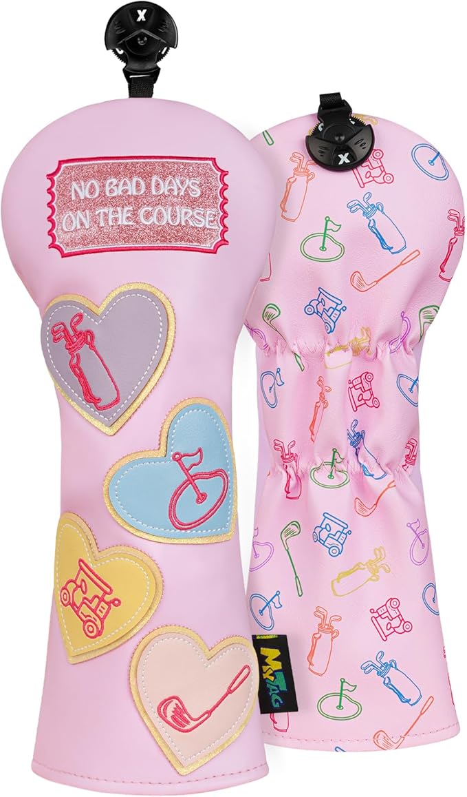 mytag Golf Head Covers Pink, No Bad Days On The Course Golf Club Covers Driver Fariway Hybrid Headcover for Women Girls