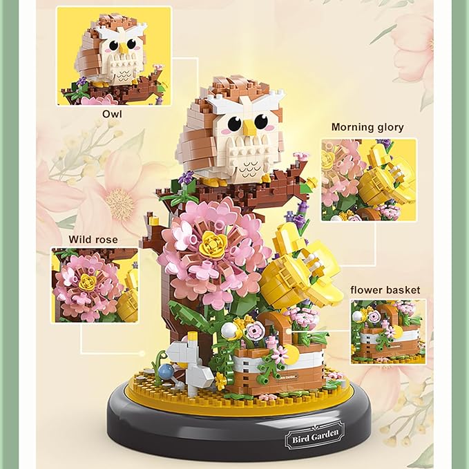Owl Flower Bouquet Building Set Plants Friend Set Adults Bonsai Tree Party - Image 5