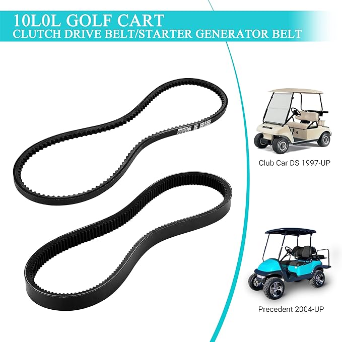 10L0L Golf Cart Drive Belt & Starter Generator Belt Kit for Club Car DS 1992-Up & Precedent 2004-Up, Compatible with FE290, FE350 and Kawasaki OHV Engine, Replaces OEM 101916701