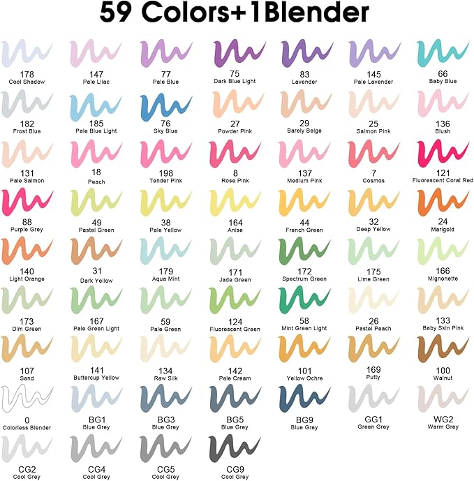 XSG Alcohol Markers, 60 Colors Dual Tip Brush & Fine Tip Art Marker Set - Image 4