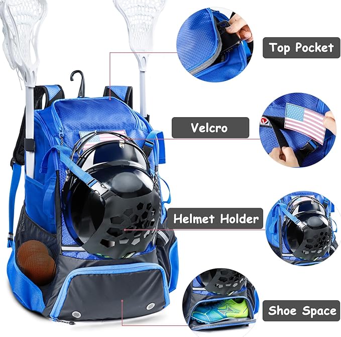 2-in-1 Baseball & Lacrosse Backpack for Youth, Boys, Adults - Bat and Softball Equipment Bag With Glove Holder, Helmet, Shoes Compartment - T-Ball Accessories and Baseball Gifts
