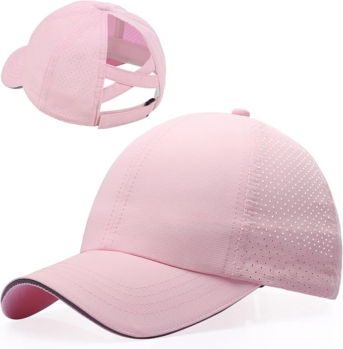 Little Girls Reflective Baseball Cap Criss Cross Ponytail Hat Kids Quick Dry Mesh Summer Sports Hat for Toddler Ages 3-8