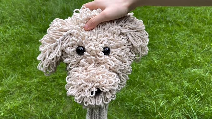 Funny Golf Headcover, Handmade Crochet Finished Goldendoodle Golden Doodle Animals Plush Driver Headcover