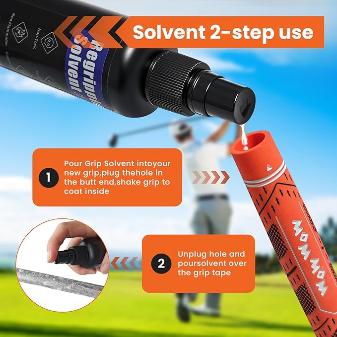 Golf Grip Kit for Regripping Golf Club, Golf Grip Removal Tool with Portable Vise Clamp, Solvent, 15 Double-Sided Tapes (2"x10"), Hook Knife & Tape Remover & Rubber Sleeve – DIY Golf Club Repair Kit