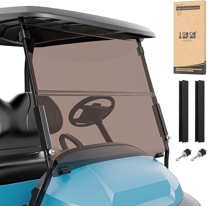 10L0L Golf Cart Windshield for Club Car Precedent 2004-Up, Tempo, 2017-Up Onward, One-Piece Hinge Design, Clear/Tinted Anti-UV Impact Resistant,HD View, 37.5" W X 33.6" H
