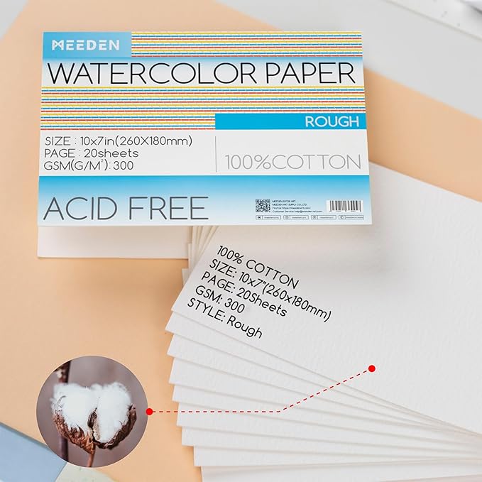 MEEDEN Watercolor Paper Block, 100% Cotton Watercolor Paper Pad of 20 Sheets - Image 2