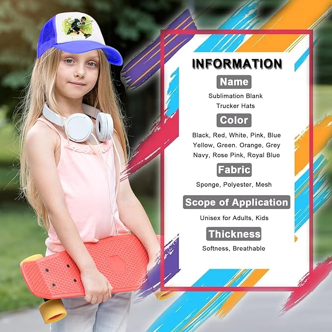 Echolife 9 Pack Sublimation Blanks Baseball Cap Adjustable Polyester Mesh Cap Trucker Hats for Adults Kids Youth