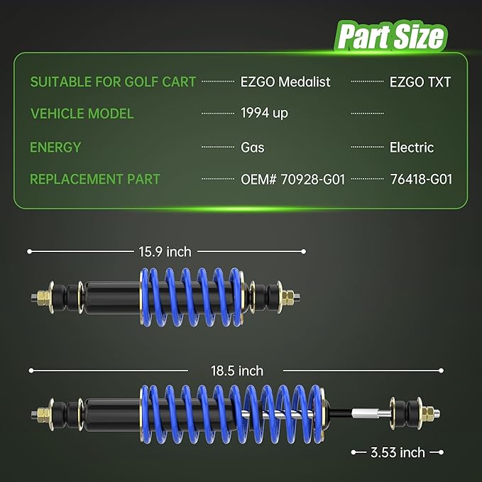 10L0L Heavy Duty Coil Springs Golf Cart Front/Rear Shock Absorber Kit for EZGO TXT, Medalist 1994-up Gas or Electric, OEM# 70928-G01 70630-G01 76418-G01 70248-G01 70324-G01 76419-G01 (Blue)