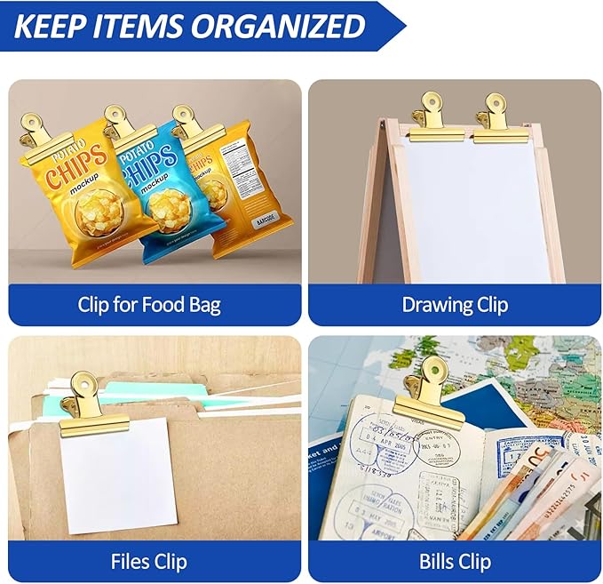 20 Pack Large Metal Hinge Clips 2 Inches Bull Hinge Paper Clips Gold Bulldog - Image 5