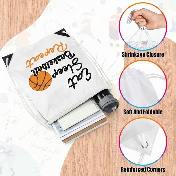 Reallnaive 24 Pcs Basketball Party Favor Gifts, 24 oz Basketball Water Bottle Reusable Sport Squeeze Drinking Cup, Eat Sleep Drawstring Bag Cinch Sack Sport Pack for School Team Gift Event Accessories