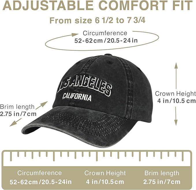 LA California Bear Embroidered Vintage Cotton Baseball Cap Adjustable Metal Buckle Unstructured Low-Profile Hat Men & Women