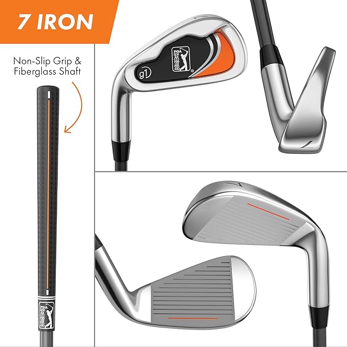 PGA Tour Youth Golf Club Set for Ages 5-15+ (3’5”-5’10”), Right and Left-Handed Kids Golf Sets – Beginner Junior Golf Clubs with Lightweight Stand Bag, Mallet Putter, Hybrid, Driver