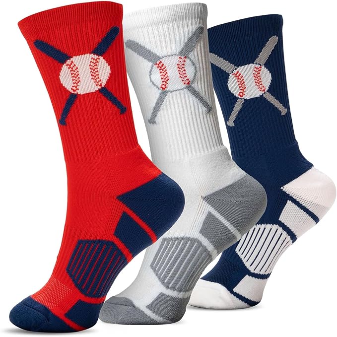 ChalkTalkSPORTS Baseball Socks - Performance Socks for Baseball Players - Crossed Bats - Youth and Adult Sizes