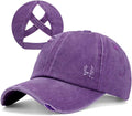 Criss Cross Ponytail Hat Women Washed Distressed Baseball Caps Adjustable High Messy Bun Ponycap