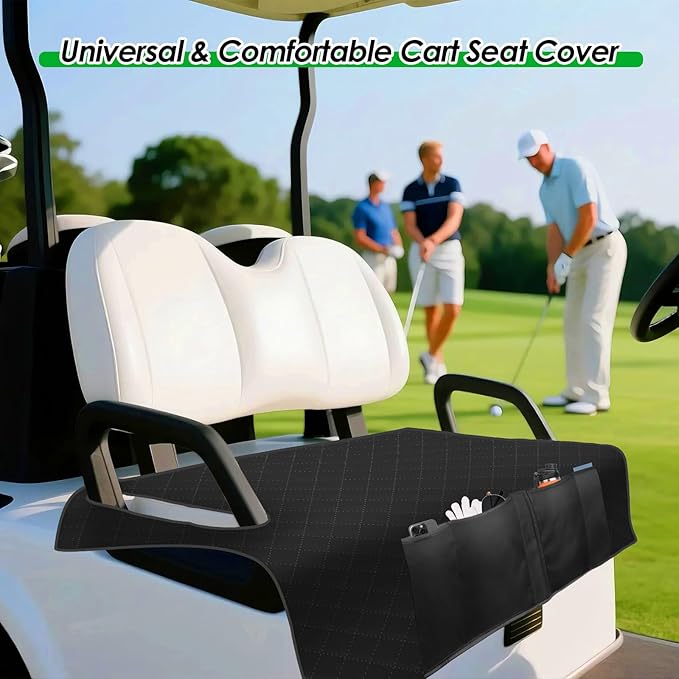 Golf Cart Seat Covers,Breathable Golf Cart Seat Towel Blanket for EZGO,Yamaha,Club Car Soft Seat Cover with 4 Front Pockets & Nonskid Bottom for Golf Decorations Accessories
