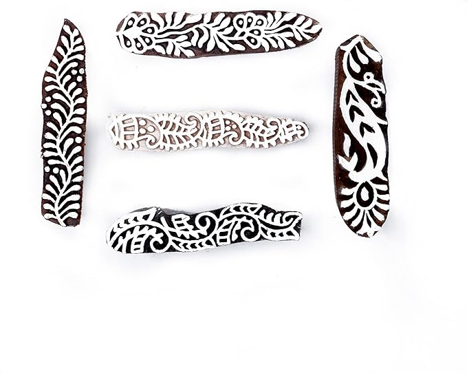 Hashcart | Set of 5 | Mehndi Print Blocks Border Pattern Wooden Stamp, - Image 2