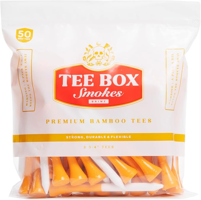 BRIMZ Tee Box Smokes - Premium Bamboo Golf Tees - Funny Golf Gifts & Accessories - Reusable Magnetic Box - Durable, Biodegradable 2 ¾ Golf Tees (1 Pack Smokes + Refill Bag - 60 Tees Total)