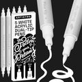 ARTISTRO 5 White Dual Tip Brush + Fine Acrylic Paint Markers by ARTISTRO