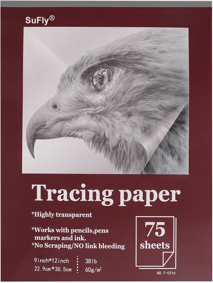 Tracing Paper for Drawing, 9 X 12'' Tracing Paper Pad, 75 Sheets Transparent by SuFly