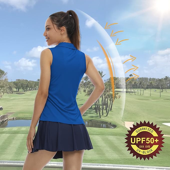 LastFor1 Women's Sleeveless Polo Golf Shirts Quick Dry 50+ UV Protection V-Neck with Collar Lightweight Tennis Tank Tops
