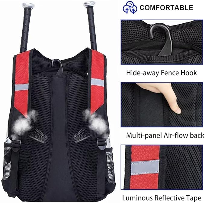 DAFISKY Baseball Bag Softball Backpack - Youth Adult T Ball Bat Equipment Bag with Bat Helmet Holders, Shoe Compartment