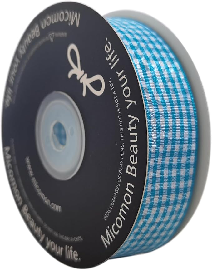 Micomon 1-Inch Vivid Blue and White Woven Edge Plaid Ribbon Polyester Gingham - Image 2