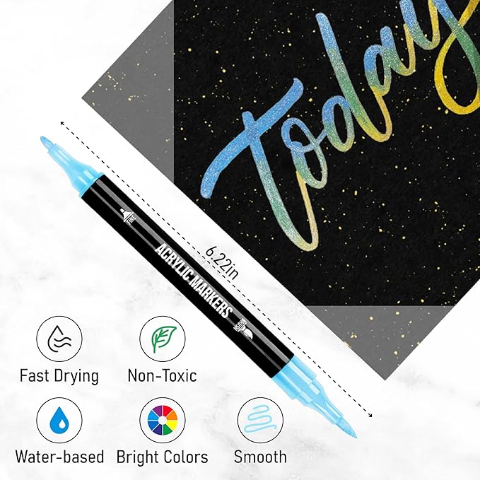 24 Metallic Colors Acrylic Paint Markers, Dual Tip - Image 3