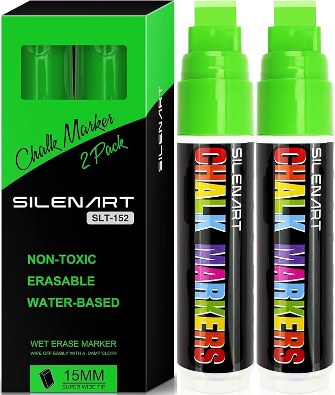 SILENART Thick Chalk Markers Green - 15mm Jumbo Tip Car Marker - Wide Window by SILENART-THEARTOFSILENCE