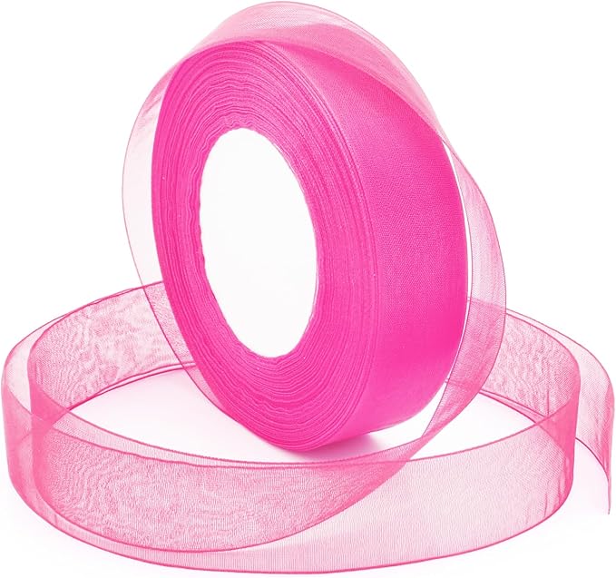 Pink Ribbon for Gift Wrapping, 1 inch 50Yard Sheer Organza Tulle Ribbon by Sentoyou