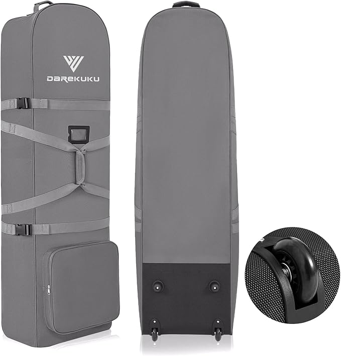 DAREKUKU Golf Travel Bags for Airlines with Adjustable Support Rod and Detachable Shoulder Straps, Hard case Top Soft Foldable Golf Club Travel Covers
